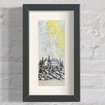 Antique lighthouse art ink drawing chart