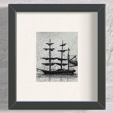 Sailing ship art ink drawing chart