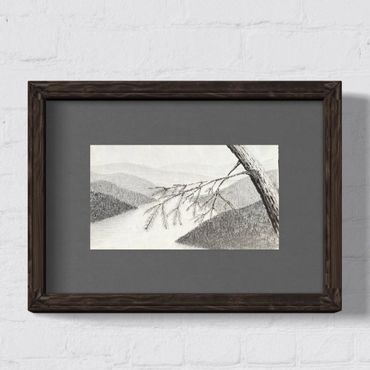 Art drawing landscape mountain river pencil
