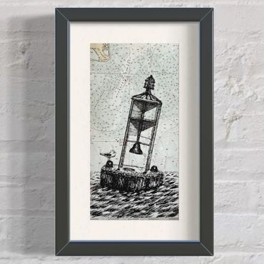 Nautical art ink drawing cape cod chart