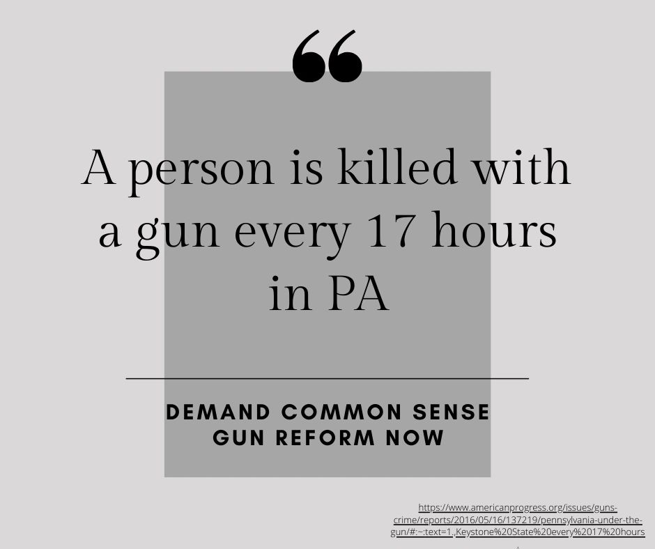 A person is killed with a gun every 17 hours in PA. Demand common sense gun reform now