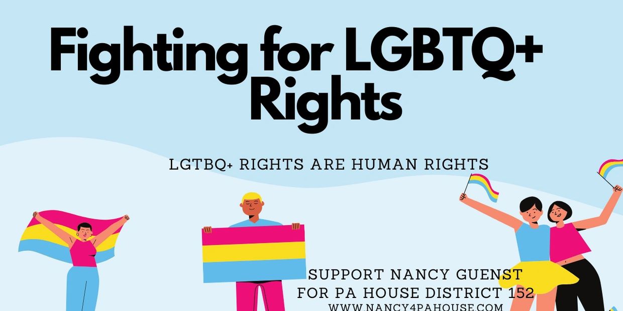Graphic with the words "Fighting for LGBTQ+ Rights, LGBTQ+ Rights are Human Rights" 