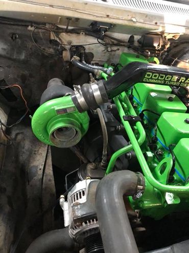 Green machine Cummins Engine we slapped performance parts on.