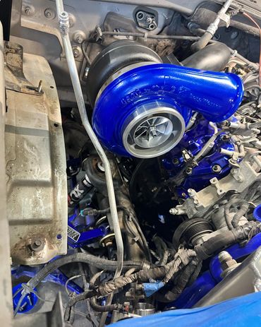 Awesome blue colored Diesel Turbo we powder coated and installed.