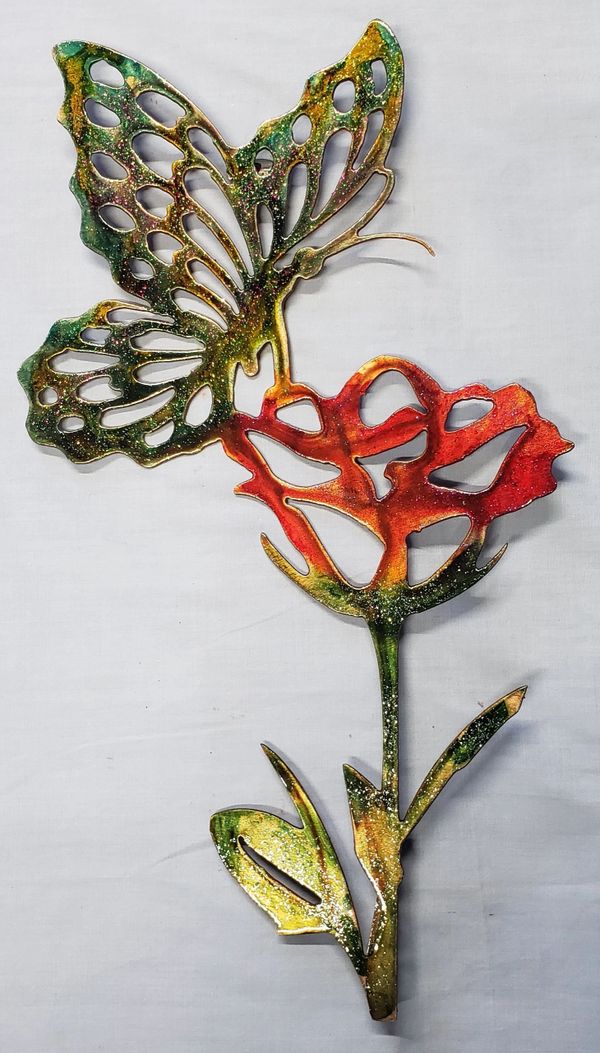 Butterfly on flower custom metal art