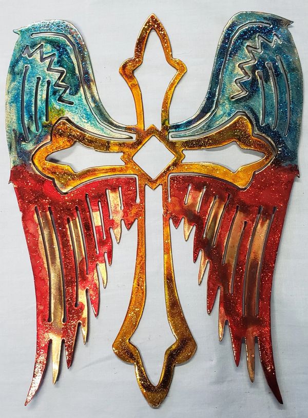 9/11 Memorial Metal art Cross with Wings