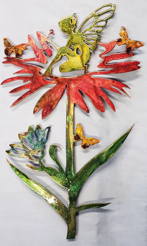 Fairy tinker bell on flower custom metal art