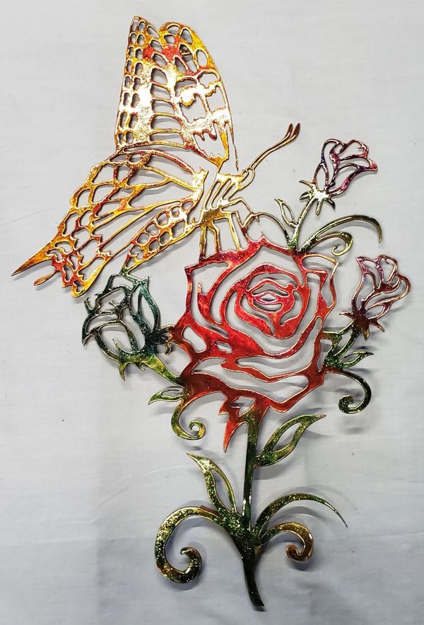 butterfly on flower custom metal art