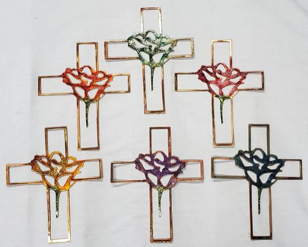 Metal art crosses with roses