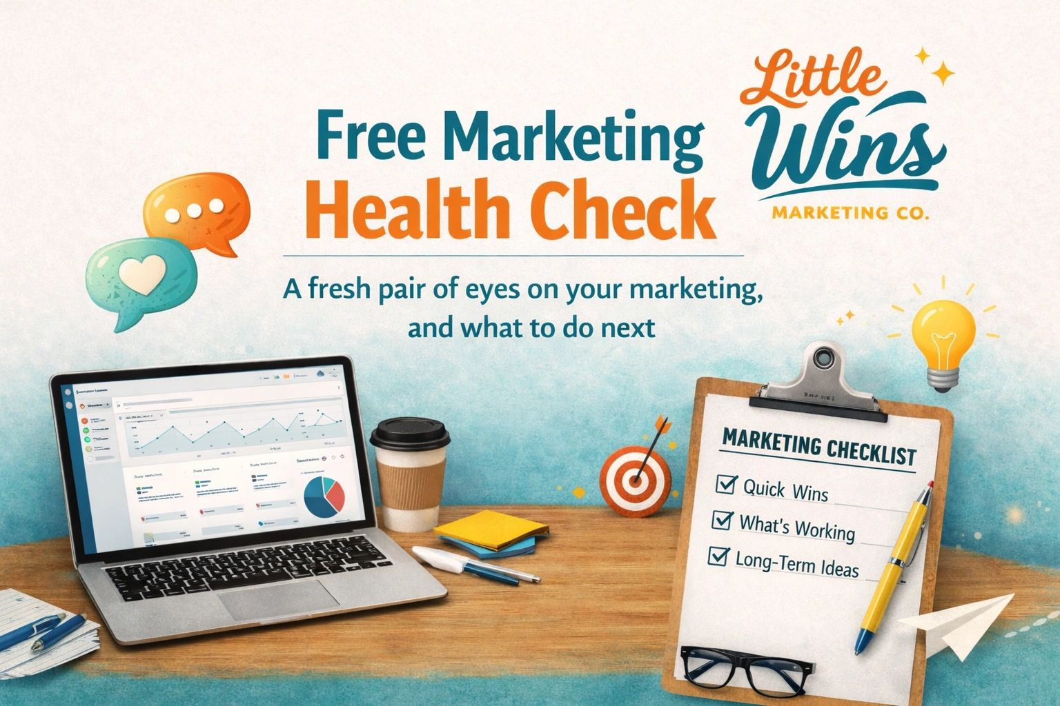We offer free marketing health checks for small businesses.