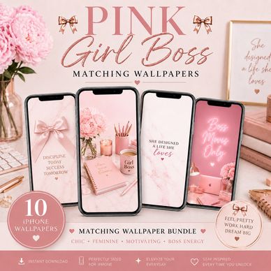 Pink-themed Girl Boss iPhone wallpapers with motivational quotes and chic designs.