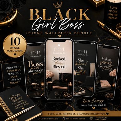 Elegant Black Girl Boss iPhone wallpapers with empowering quotes and luxe design.
