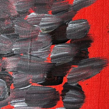 Quantum entanglement a close up image of a work by Angus Fraser, grey dots on red