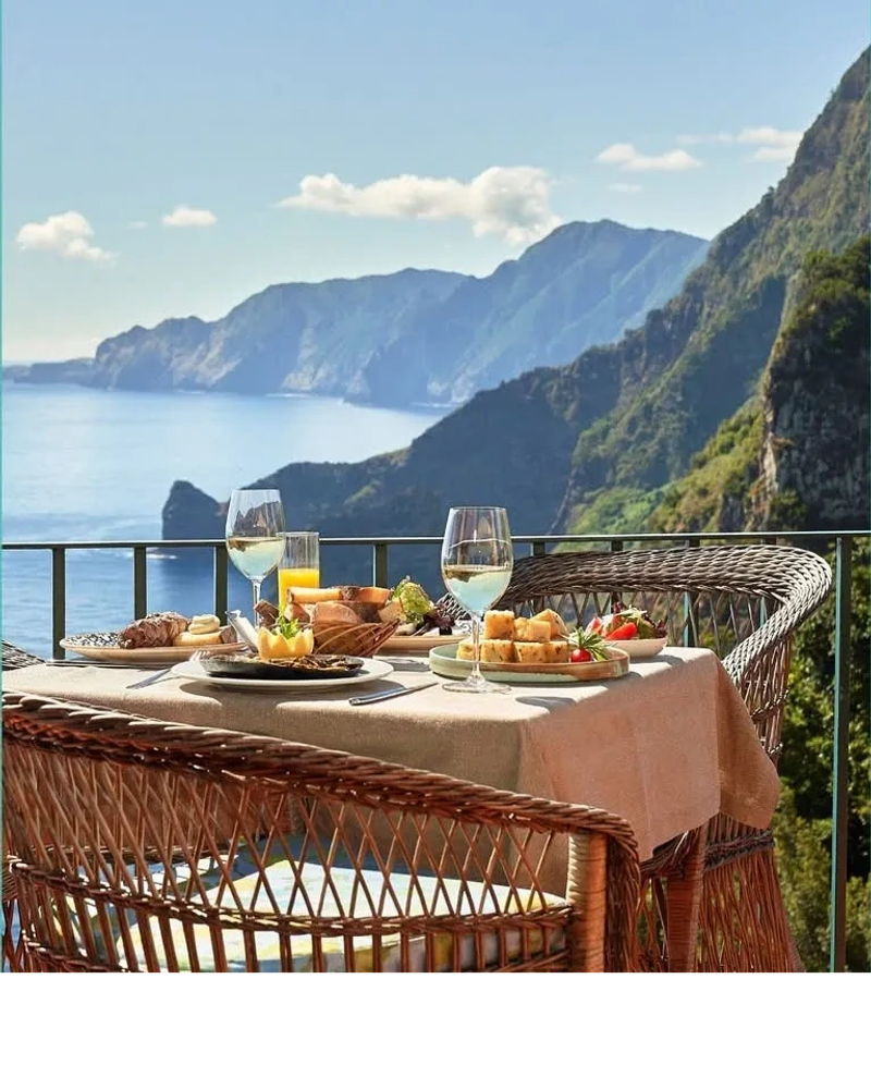 Scenic mountain and ocean views from the hilltops of Madeira Island Portugal