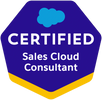 Sales Cloud Consultant certification badge with Salesforce logo.