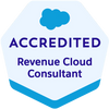 Salesforce Accredited Revenue Cloud Consultant badge with cloud logo.
