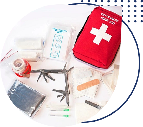A picture of the first aid kit  and equipment