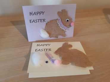 bevscraft.com.au Easter card kit printed card,rabbit,lace collar, moveable eye, cotton tail all ages