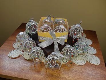 bevscraft.com.au Christmas Baubles with beaded covers for the Christmas Tree handmade