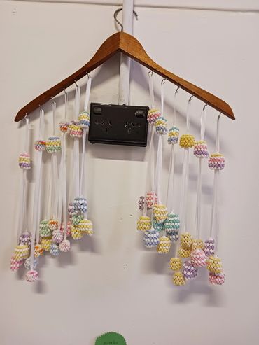 bevscraft.com.au hand made crochet baby rattles bells multi colour