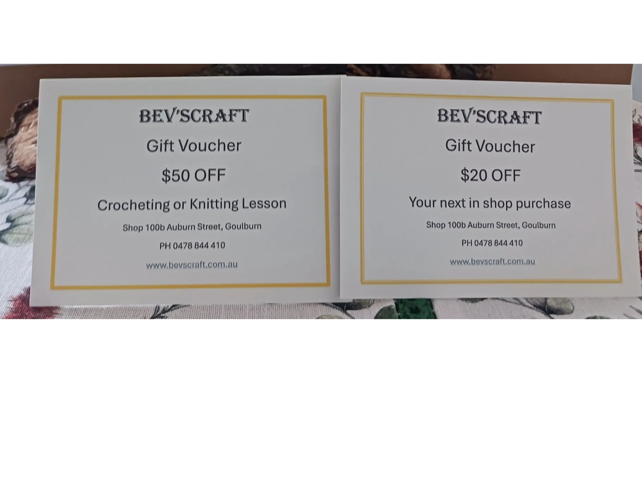 Gift vouchers for discounted lessons and purchasers in shop.