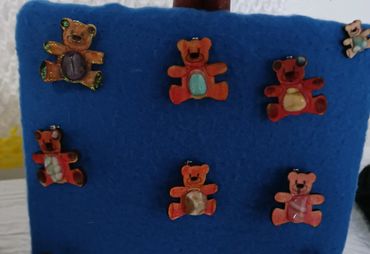 bevscraft.com.au Timber Teddy Bear Broach with non precious stone belly handmade handcrafted