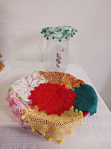 www.bevscraft.com.au handmade crochet jug covers with beads
