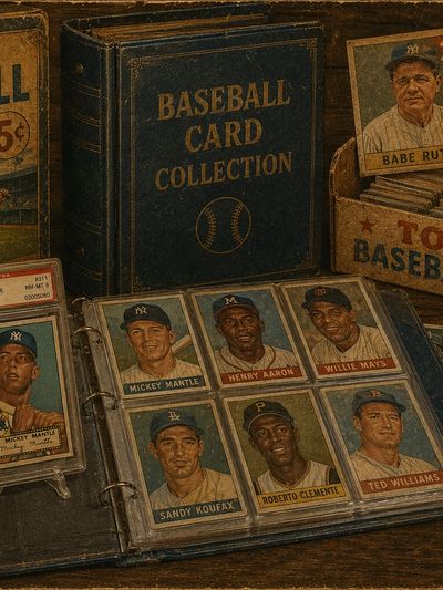 Vintage baseball card collection featuring famous players.