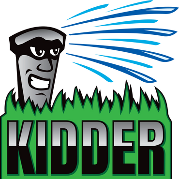 Kidder Irrigation logo with a smiling sprinkler spraying water over grass.
