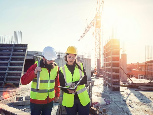 Two architects at a construction site.