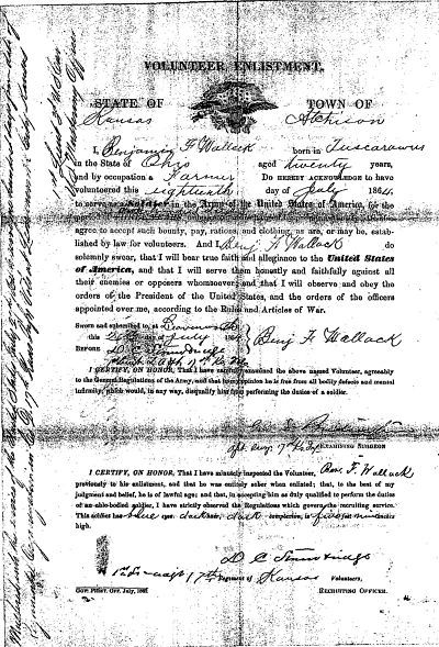 Enlistment paper for Frank Wallack