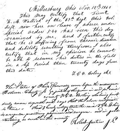 Certificate of Examination by Dr. Boling, Millersburg, Ohio