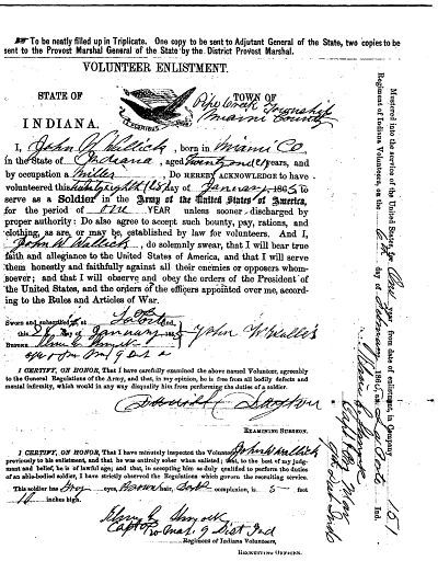 Enlistment papers for John W. Wallick