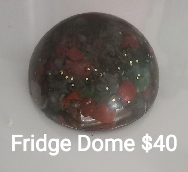 Colorful stone fridge dome with flecks.