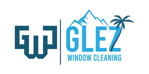 Logo for GLEZ Window Cleaning featuring mountains and a palm tree.