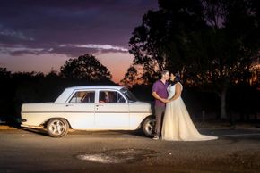 Bullocky Rest wedding. Casual wedding. Classic Holden wedding car. Amazing sunset.