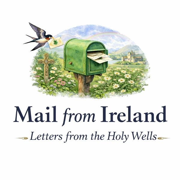 Illustration of Irish mail with a green mailbox and bird.