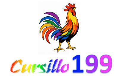 Colorful rooster above 'Cursillo 199' text in rainbow colors.