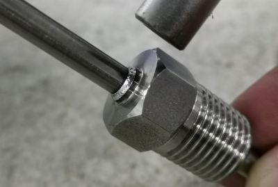 Close-up of a metal welding joint.