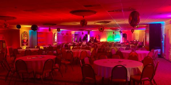 Hotel event space with multicolor uplights