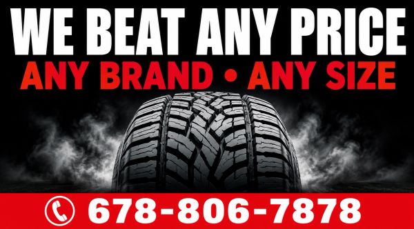Tire price beating offer with contact number.