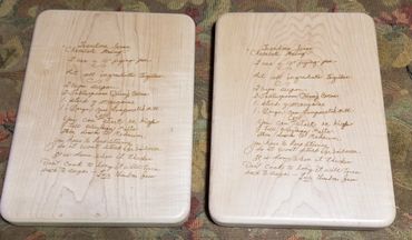 maple cutting board with engraved handwriting