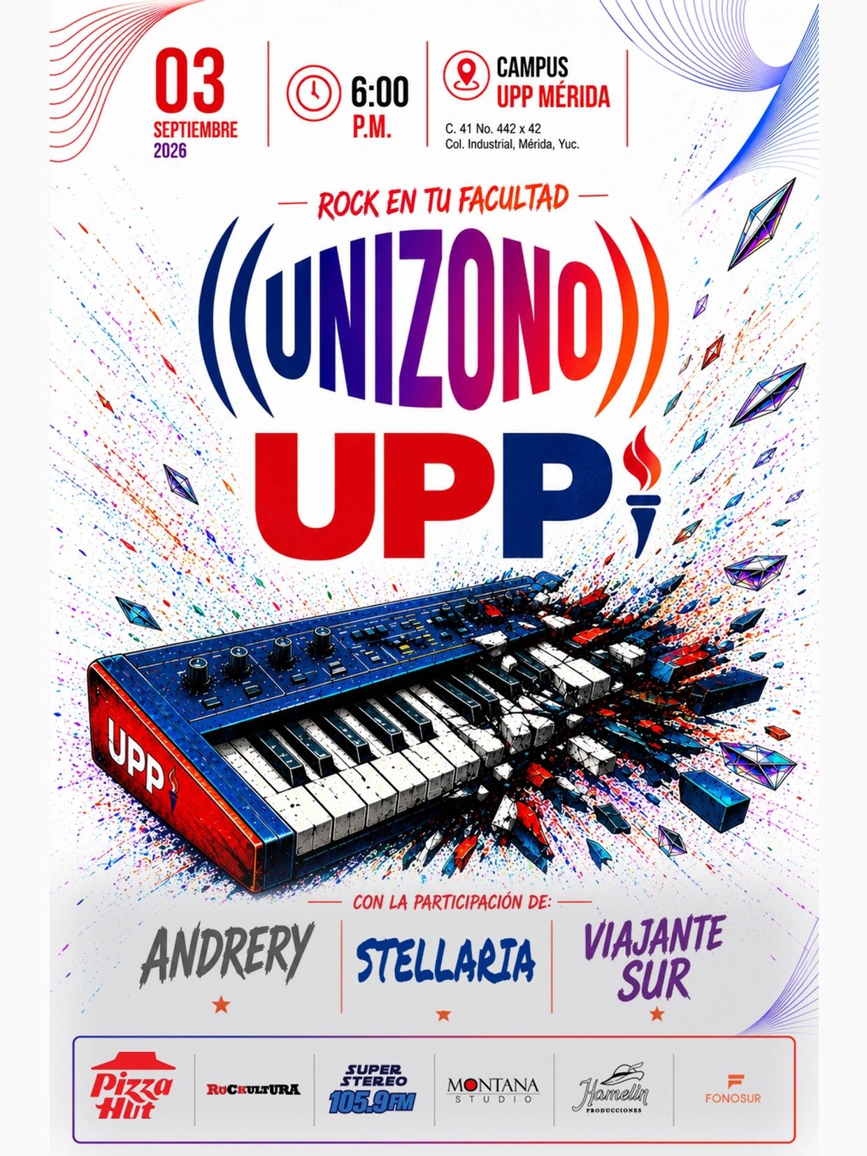 Cartel promocional de un evento musical en UPP Mérida.