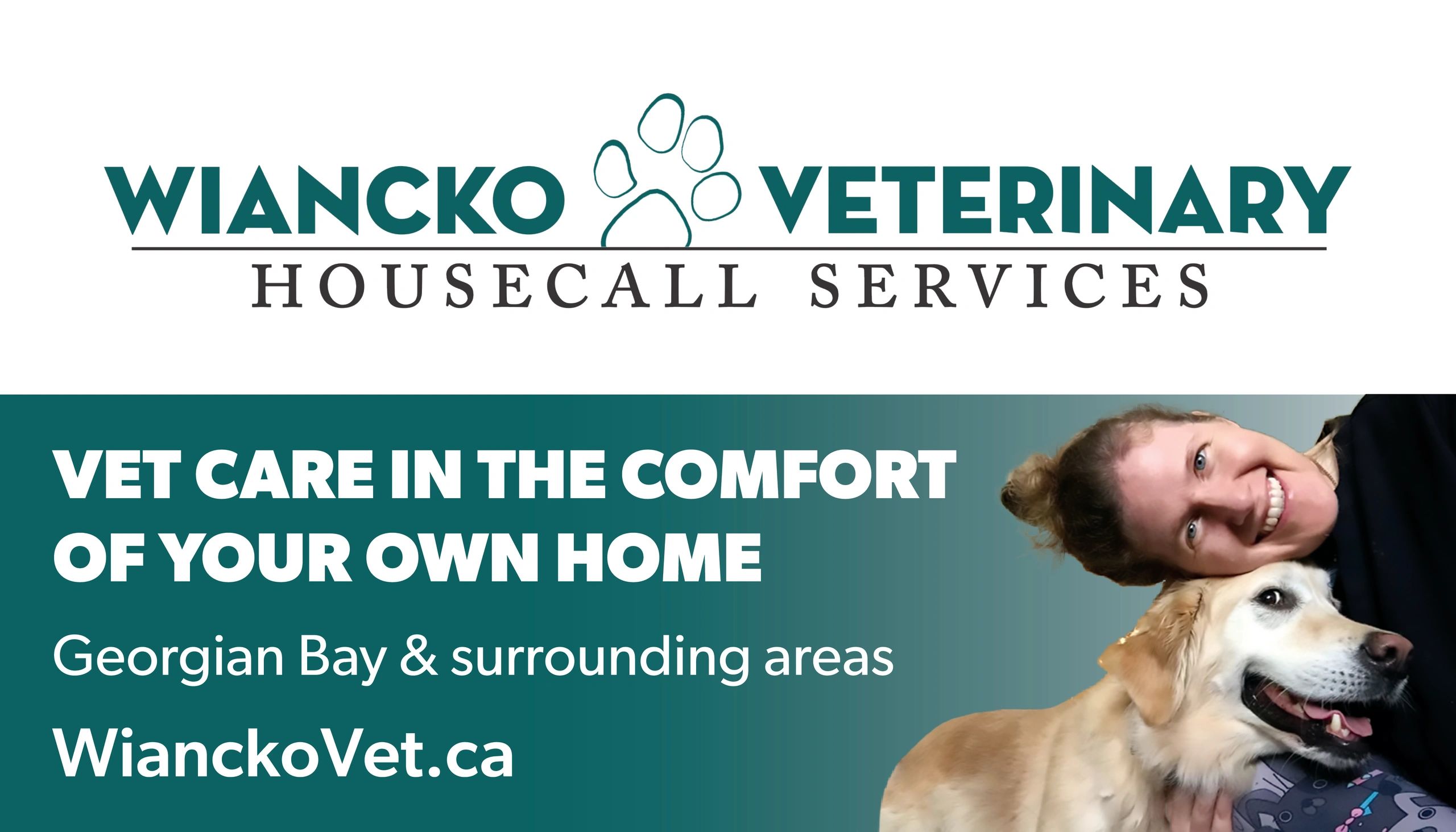 Dr. Erin Wiancko housecall veterinarian, smiling with her golden retriever dog.