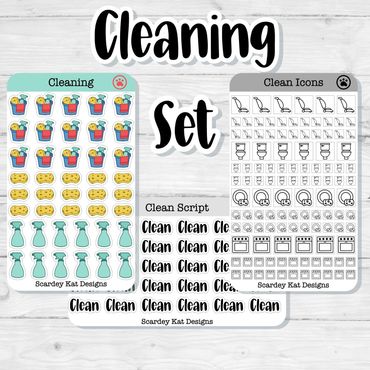 Clean Sticker Set with Icons, Scripts and Doodles