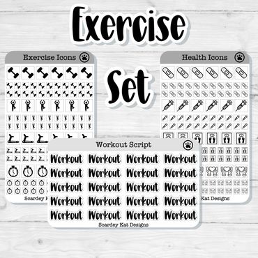 Exercise Sticker Set with Icons, Scripts and Doodles
