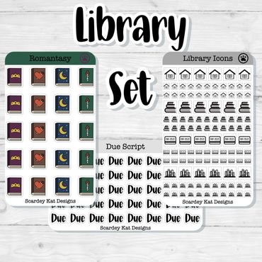 Library Sticker Set with Icons, Scripts and Doodles