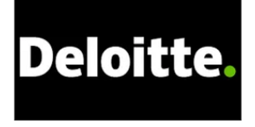 Deloitte logo with white text and green dot on black background.