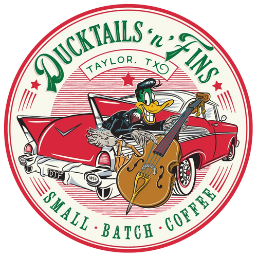 Ducktails 'n' Fins Small Batch Coffee Logo