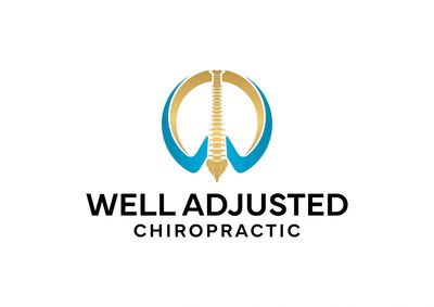 Logo of Well Adjusted Chiropractic featuring a spine and abstract shapes.